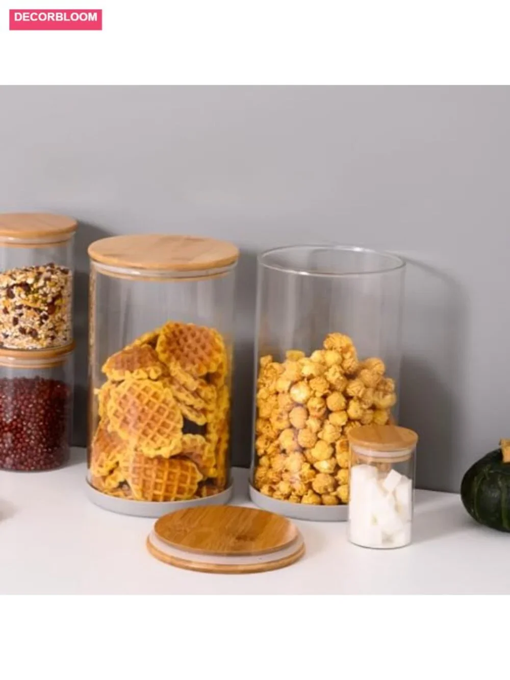 Set of 4 Glass Food Storage Jars with Bamboo Lids, 32oz Airtight Canisters for